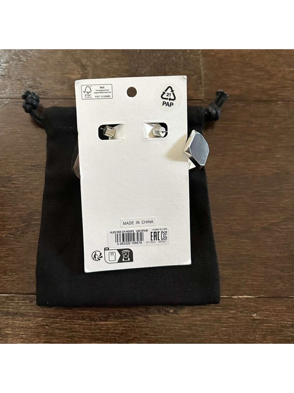 ALLSAINTS-Alex Chunky Hexagon Hoop Earrings-Silver-NWT - Picture 8 of 11